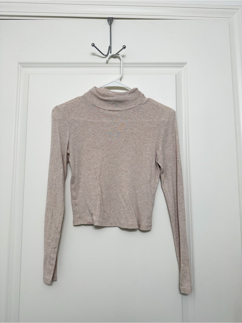 Women’s Long-Sleeve Turtleneck Crop Top - Beige